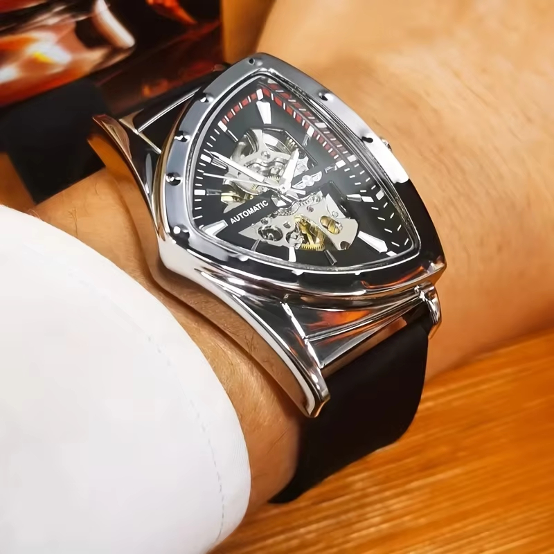 Luxury Watch Rubber Strap - WINNER メンズ高級軍事機械式時計自動三角スケルトン発光針ファッションラバーストラップスポーツ腕時計