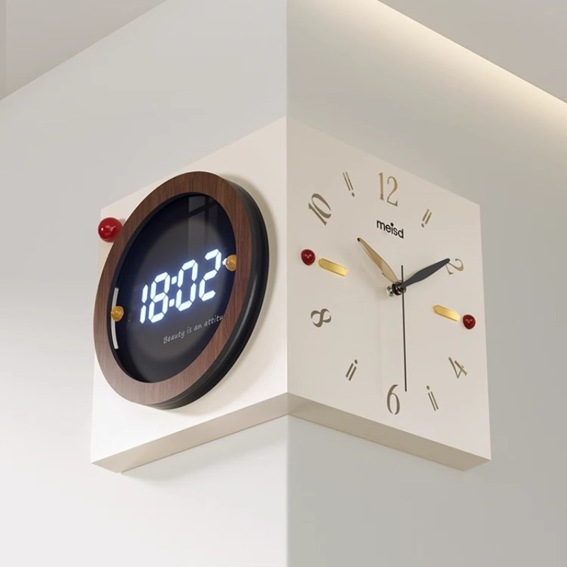 Luxury Watch Wall Clock - コーナー壁掛け時計両面壁時計モダン高級美的大型LED時計サイレントエレガント装飾リビングルーム時計
