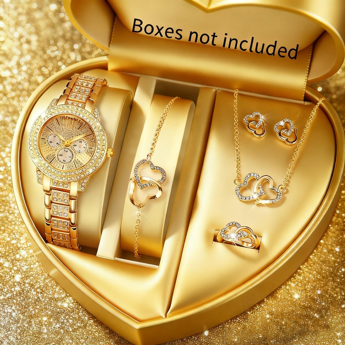 Luxury Watch Holder - 6 個の高級ラインストーン女性用腕時計ジュエリーセットレディースファッション合金ストラップクォーツ腕時計リロイムヘールガールズクロック (箱なし)