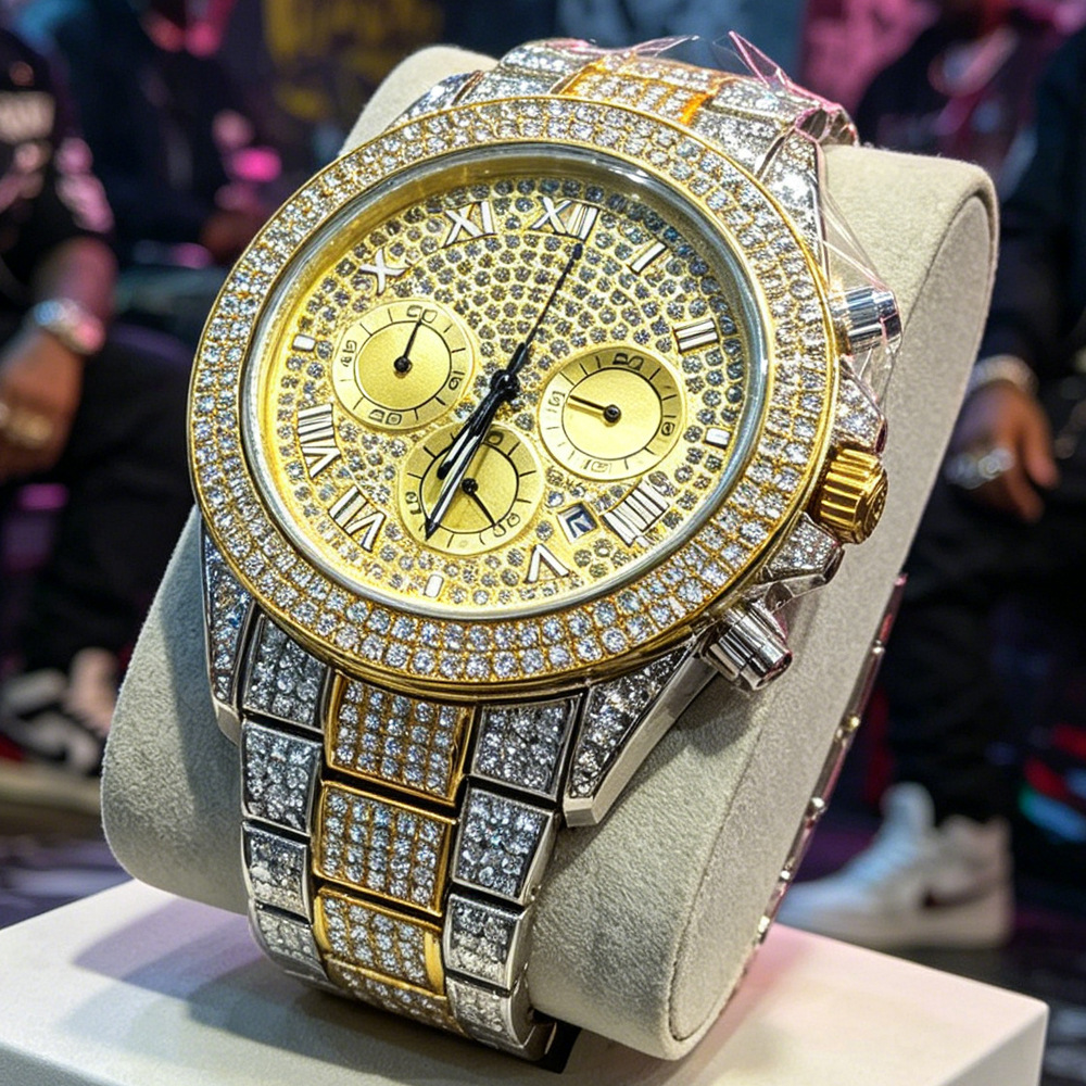 Luxury Watch Brands Logo - ロゴなしシルバーゴールドフルダイヤモンドヒップホップアイスアウトブリンブリンクォーツ腕時計メンズファッションホットブランドAAA腕時計メンズジュエリードロップシッピング