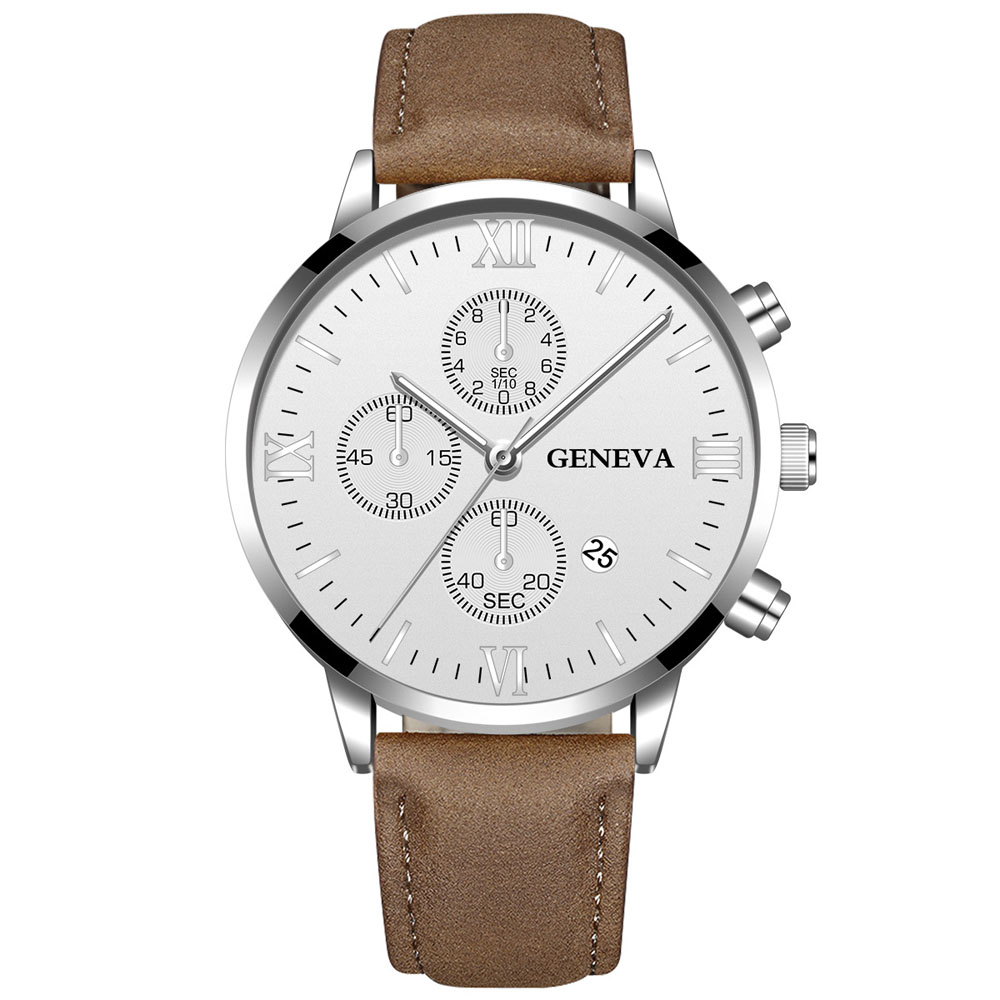 Luxury Watch Mockup - ジュネーブファッション男性日付合金ケース合成皮革アナログクォーツスポーツウォッチ男性時計トップブランドの高級レロジオ Masculino