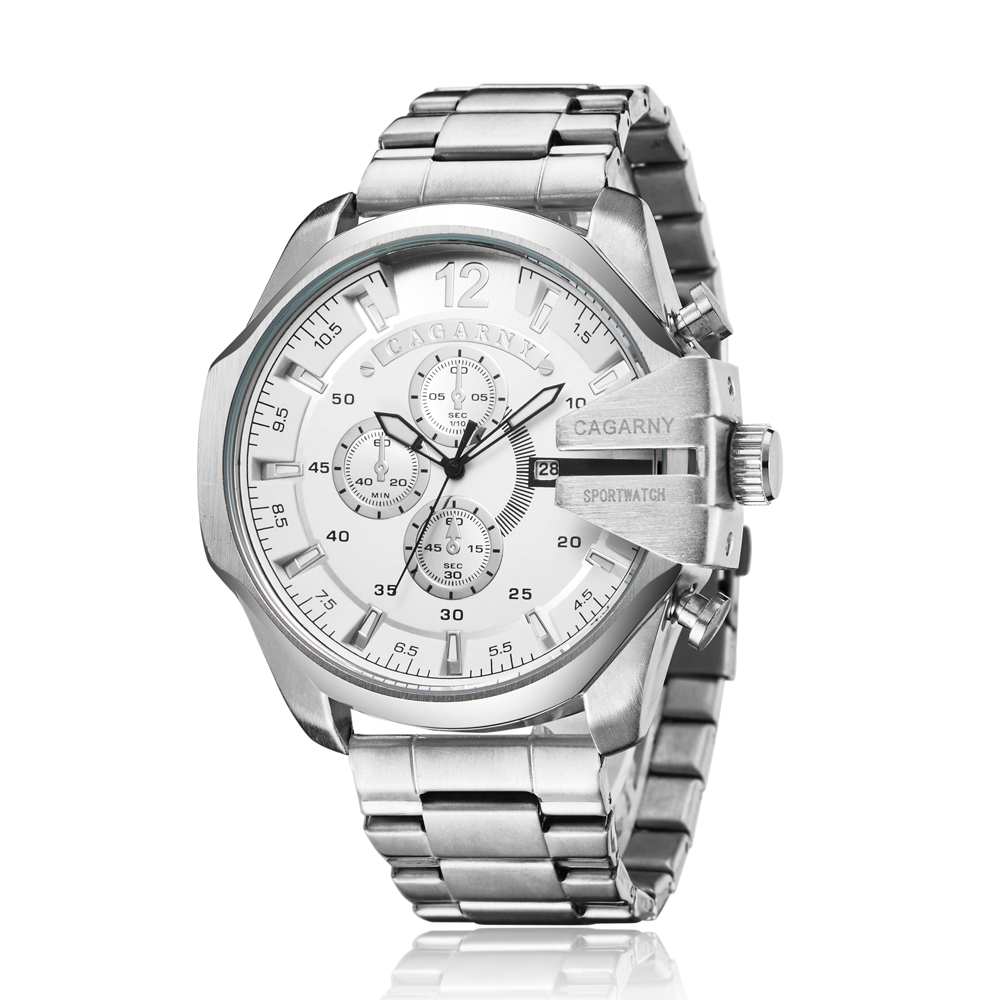 Luxury Watch Mockup - Cagarny 高級ブランド防水軍事スポーツは男性シルバースチールクォーツアナログ腕時計男性時計 Relogios Masculinos