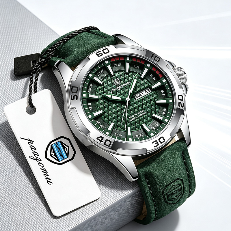 Luxury Watch Mockup - PAAZOMU 高級ブランドメンズ腕時計 ファッションクォーツ 男性用レザーストラップ カジュアルスポーツ 防水