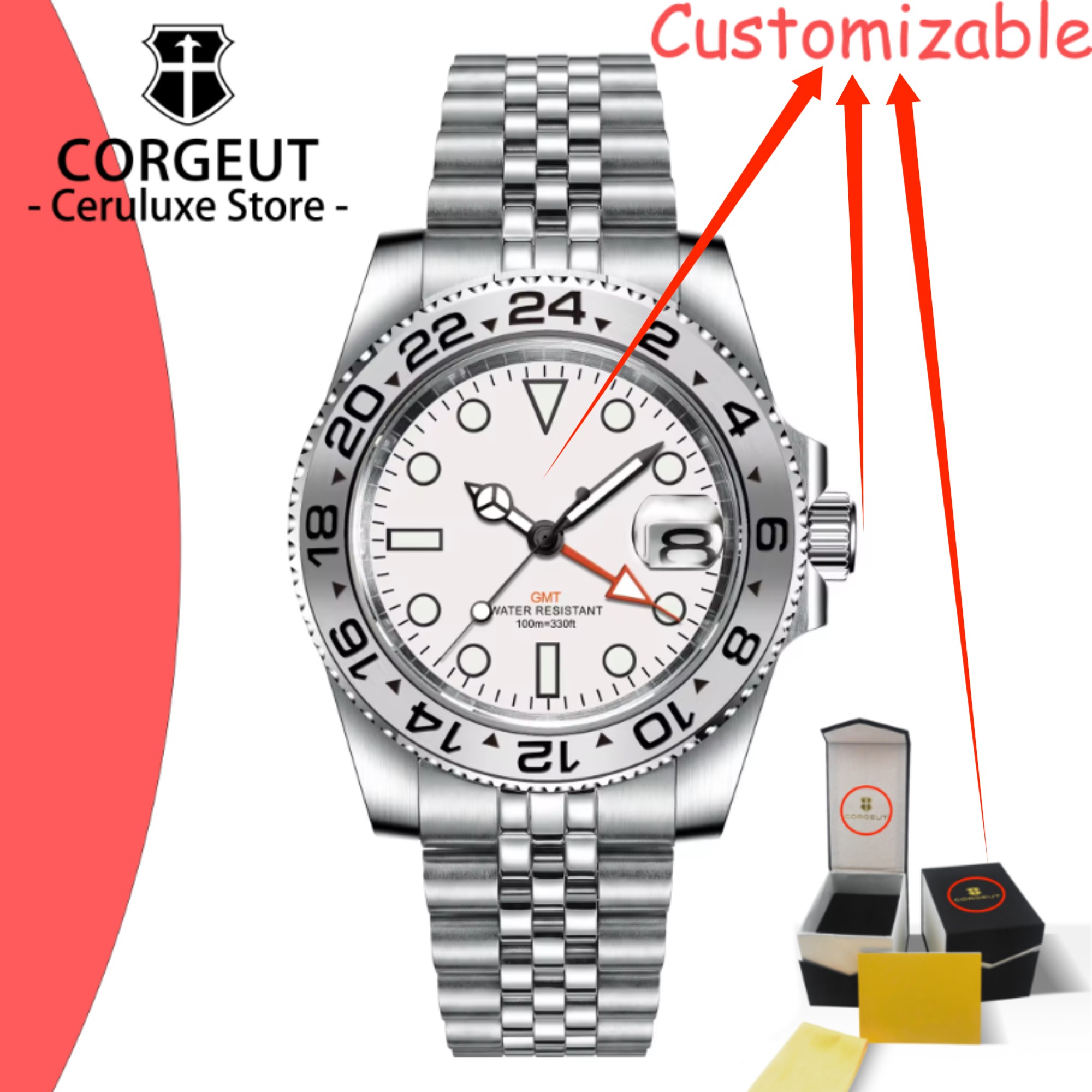 Luxury Watch Brands Logo - カスタムロゴ 40mm 515 GMT クォーツ腕時計 ステンレススチール