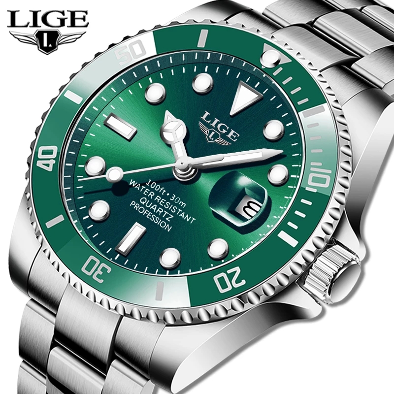 Luxury Watch Mockup - Lige-男性用時計,ファッションブランド,高級,防水,30atm,スポーツ,クォーツ