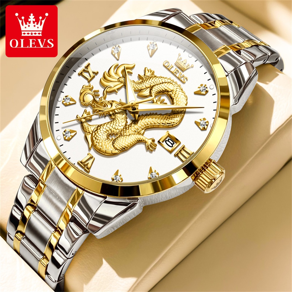 Luxury Watch In China - OLEVS ファッション中国龍ドラゴンダイヤルクォーツ時計男性用防水発光日付メンズ腕時計トップブランドの高級腕時計男性