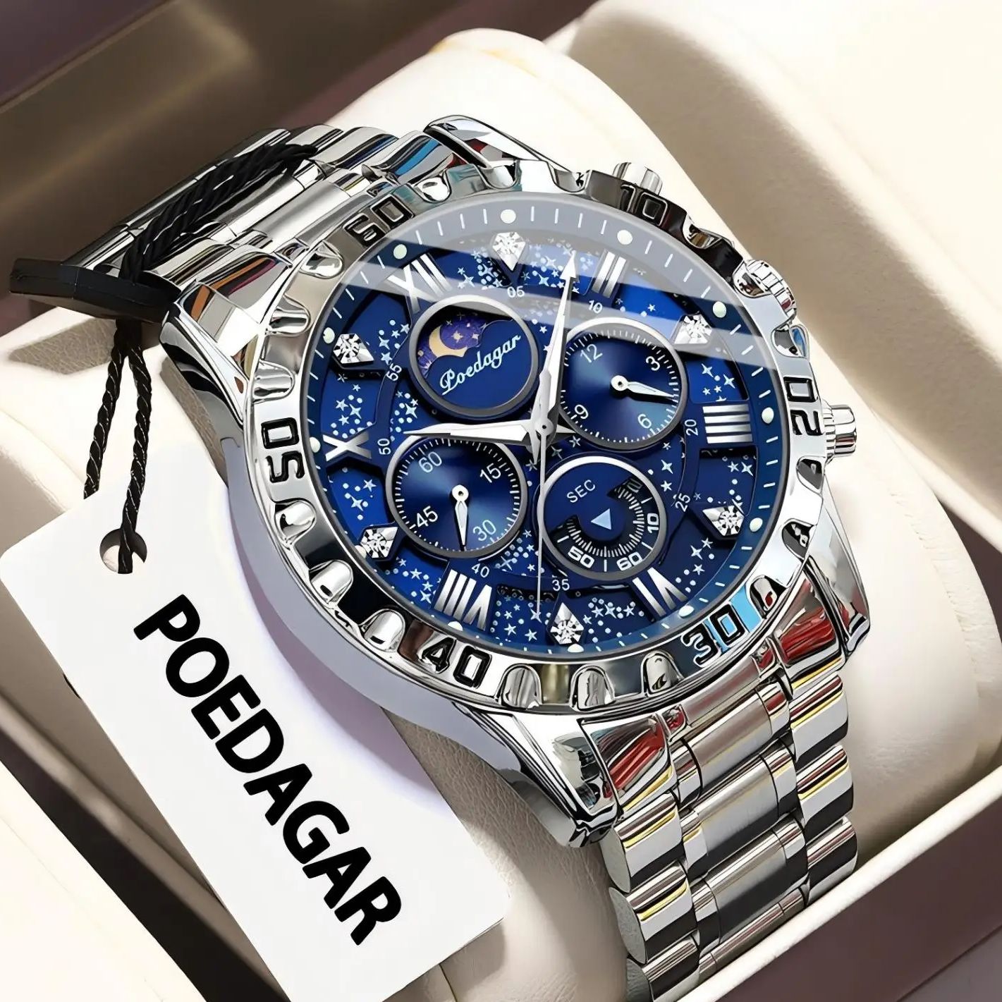 Luxury Watch Zone - Poedagar 高級ファッション男の腕時計防水発光クロノグラフメンズ腕時計ステンレス鋼スポーツ軍事クォーツメンズ腕時計