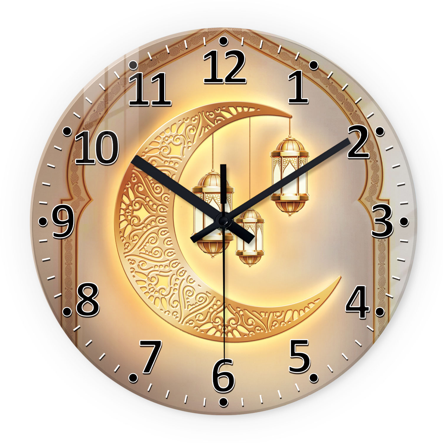 Luxury Watch Wall Clock - モダンでアクセシブルな高級ゴールデンムーンランタン 4mm 厚みのある強化ガラスの壁時計 リビングルーム ベッドルーム キッチン