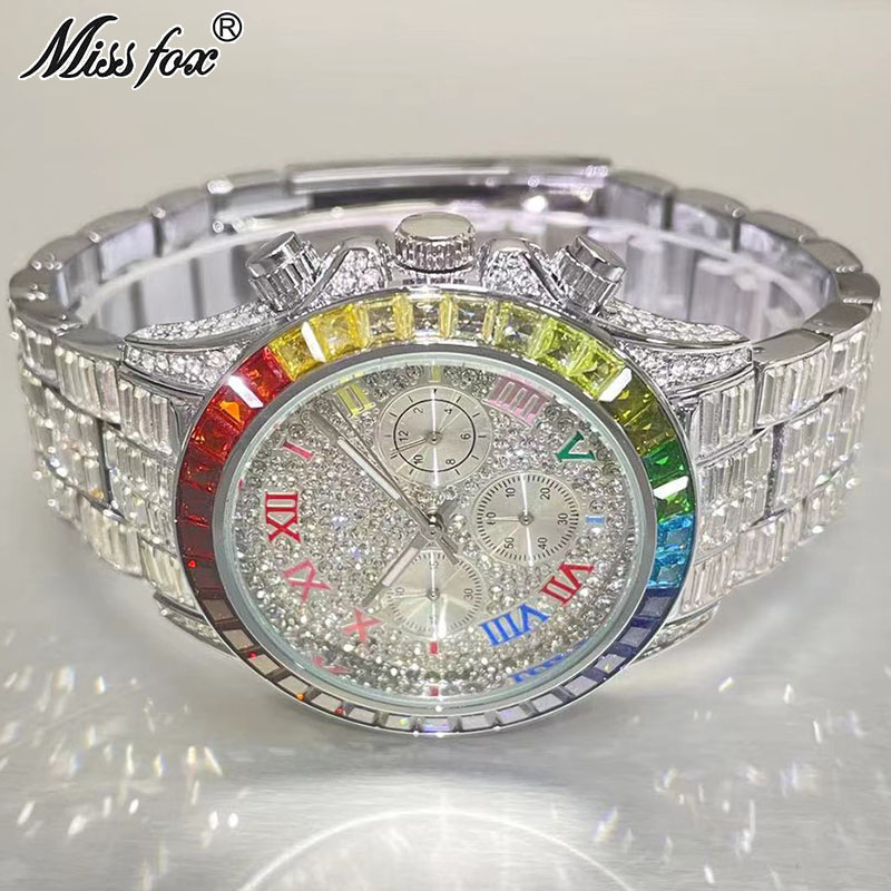 Luxury Watch Mockup - Missfox-男性用の高級クォーツ時計,長方形のレインボー時計,防水ブランド,送料無料