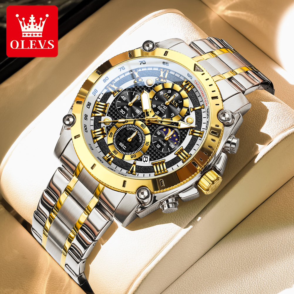 Luxury Watch Zone - OLEVS 3689 クォーツメンズ腕時計多機能日付ムーンフェイズ防水夜光時計男性用スポーツハンドクロック