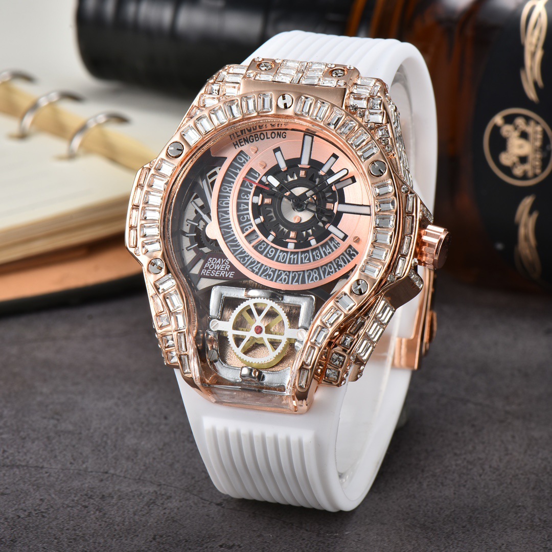 Luxury Watch Rubber Strap - フルダイヤモンドケース ビジネスラグジュアリー トップメンズ腕時計 ラバーストラップ カラー クリエイティブ装飾