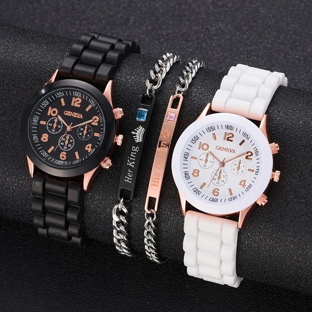 Luxury Watch Rubber Strap - 2 個の高級レディース腕時計セットファッション高級エレガントな合金腕時計シリコーンストラップカップルウォッチメンズクォーツホリデーギフト