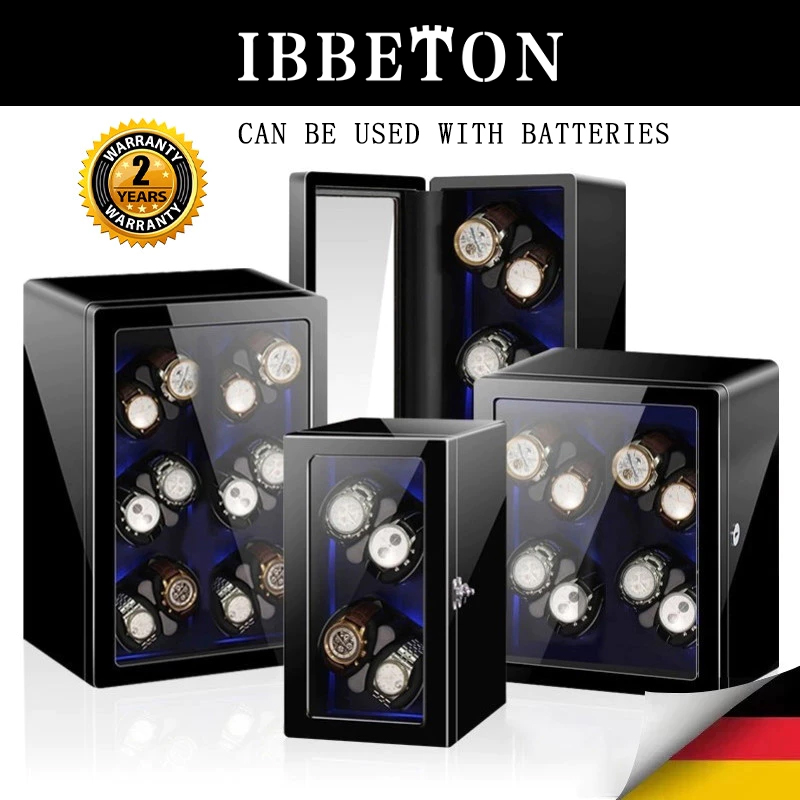 Luxury Watch Winder Box - IBBETON【バッテリー式】ウォッチワインダーボックス 自動巻き 2/4/6/8/12スロット 木製時計ボックス キーロック付き ウォッチシェーカー