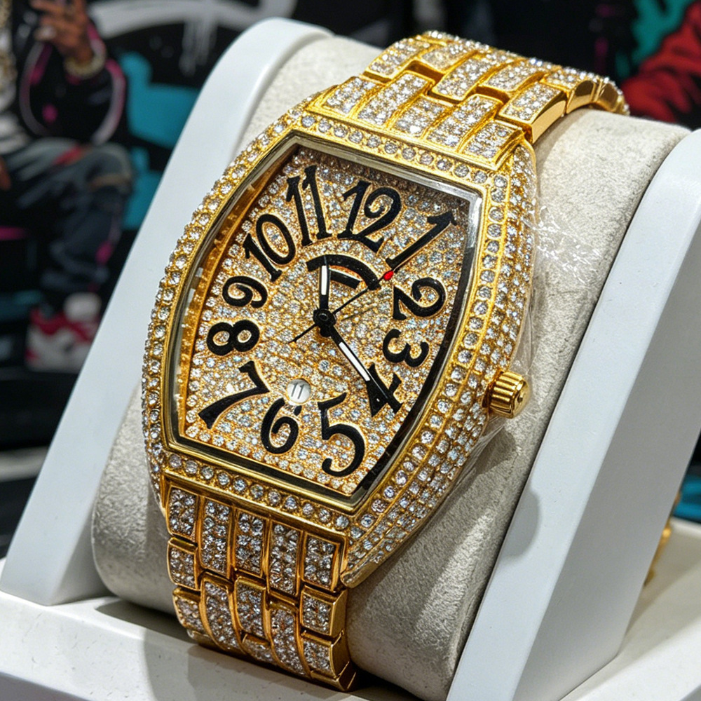 Luxury Watch Brands Logo - トノーロゴなしフルダイヤモンドヒップホップアイスアウトブリンブリンクォーツ腕時計メンズファッションホットブランドジュエリー腕時計男性用ドロップシッピング