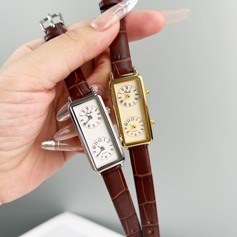 Luxury Watch Zone - CQ549新型レジャークリエイティブデュアルムーブメントレディース腕時計レトロ長方形デュアルタイムゾーンクォーツ腕時計ライトラグジュアリー時計ギフト
