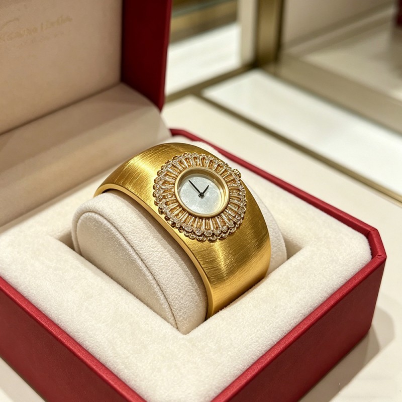 Luxury Watch Drawing - カメオヴィンテージライトラグジュアリーイタリア製金メッキジルコンクォーツ時計ハイエンドデザイン純銀時計