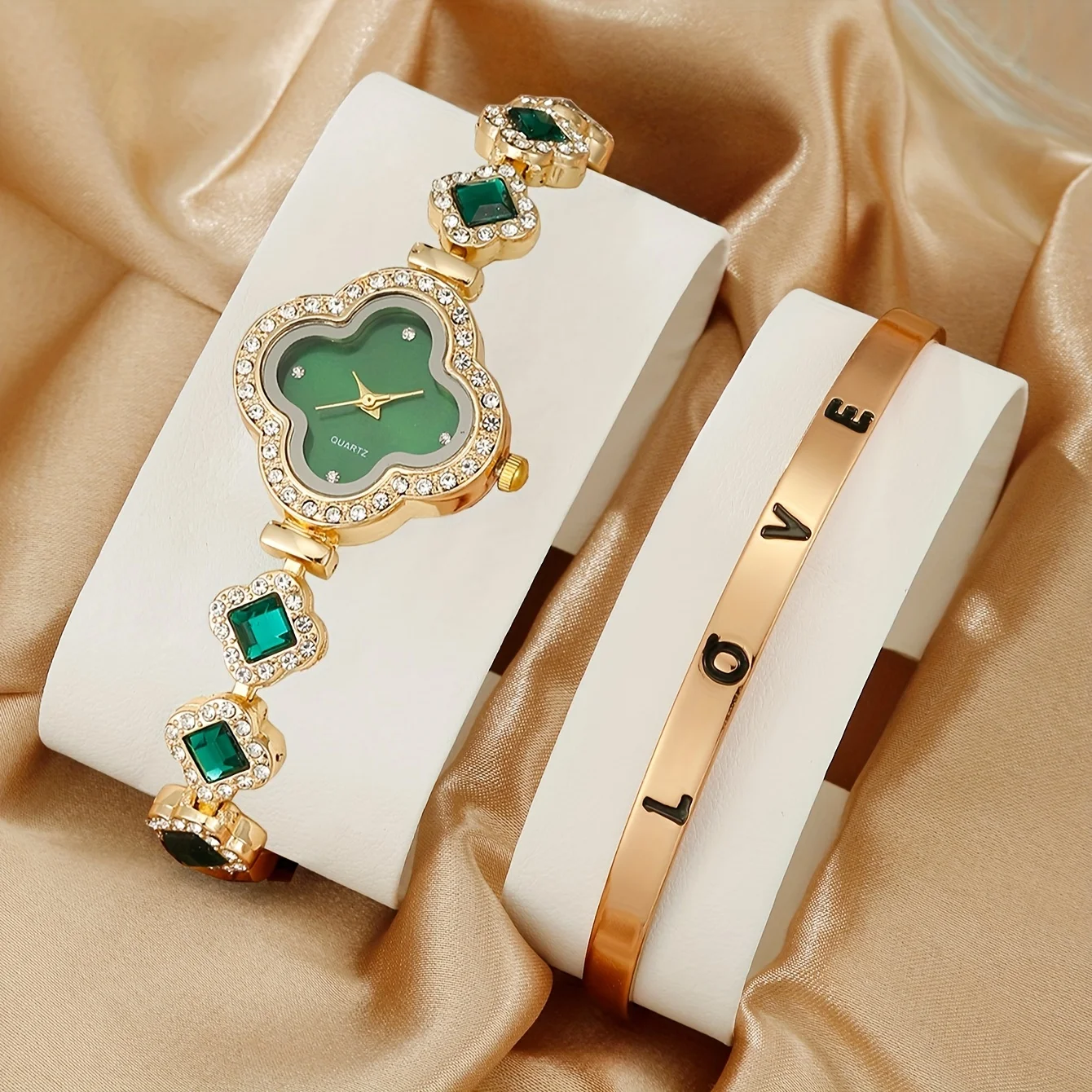 Luxury Watch Gift For Her - 女性用ラインストーン付き時計セット,クォーツ,時計,スチールバンド,ブレスレット,腕時計,高級時計,彼女へのギフト,2個