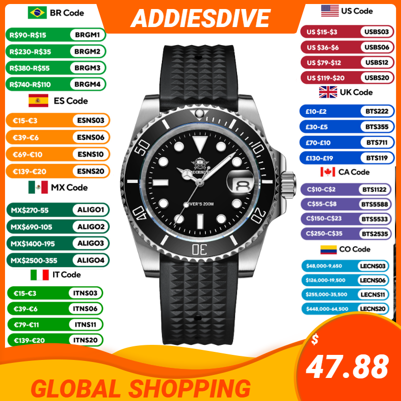 Luxury Watch Drawing - ADDIESDIVE 高級ステンレス鋼クォーツ時計男性用 20ATM 防水日付時計セラミックベゼルスポーツ腕時計レロジオ Masculino