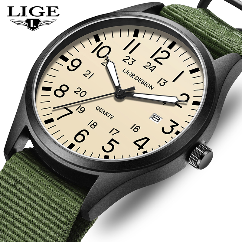 Luxury Watch For Men - LIGE 2025 トップ新作クォーツ腕時計 アラビア数字 メンズ腕時計 夜光グリーンナイロン