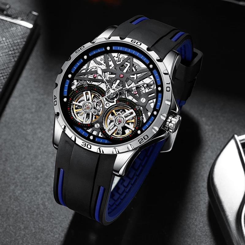 マーク付きホエール-メンズ防水時計、全自動機械式時計、ダブル - Luxury Watch Rubber Strap のレビューと価格