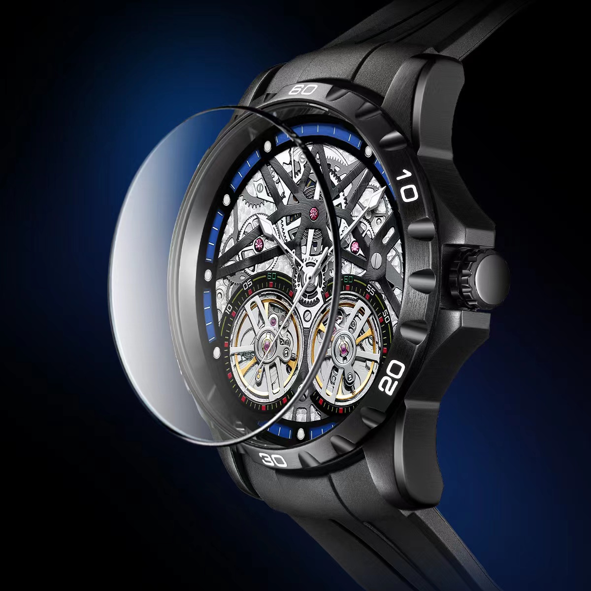 マーク付きホエール-メンズ防水時計、全自動機械式時計、ダブル - Luxury Watch Rubber Strap のレビューと価格