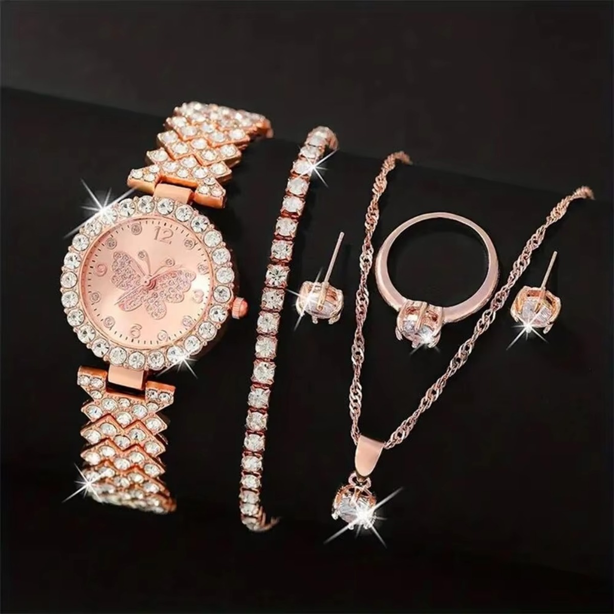 6 ピース/セット高級ラインストーン蝶女性用クォーツ時計ファ - Luxury Watch Holder のレビューと価格