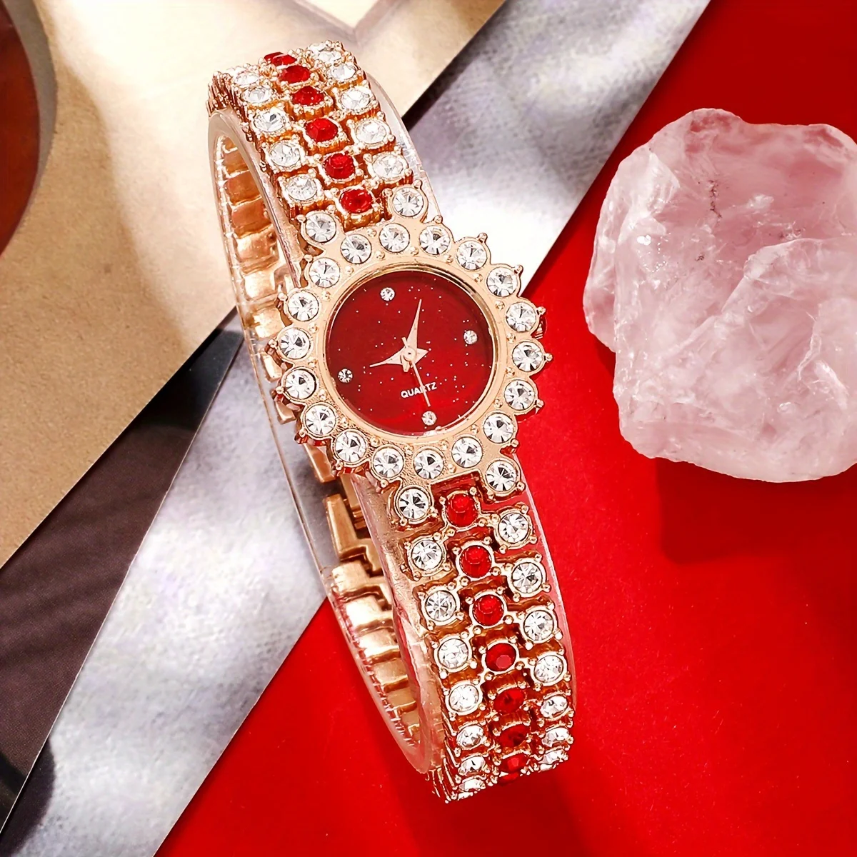 2 ピース/セットレディース腕時計高級ラインストーンクォーツ - Luxury Watch Gift For Her のレビューと価格