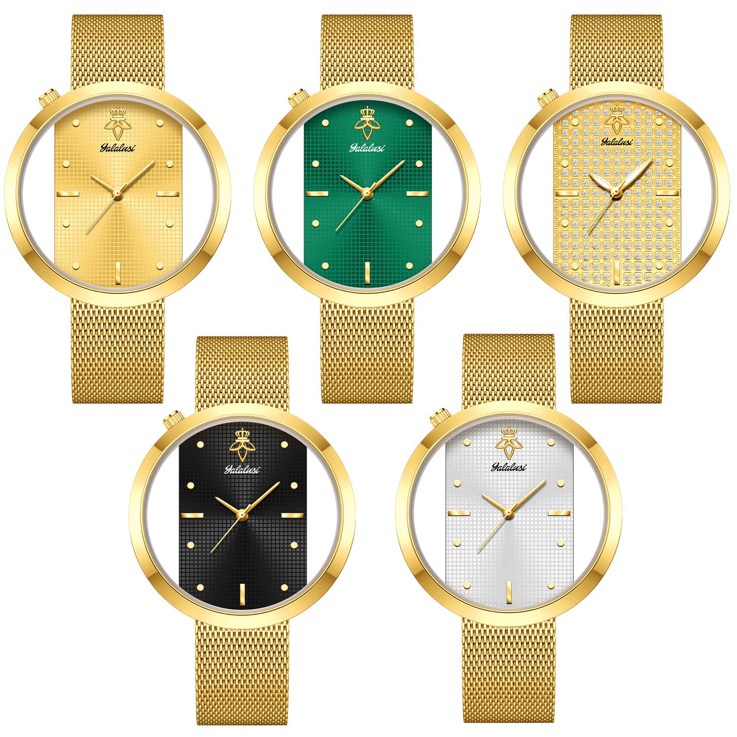 女性用超薄型ゴールドメッシュウォッチ高級エメラルドグリーング - Luxury Watch Gift For Her のレビューと価格