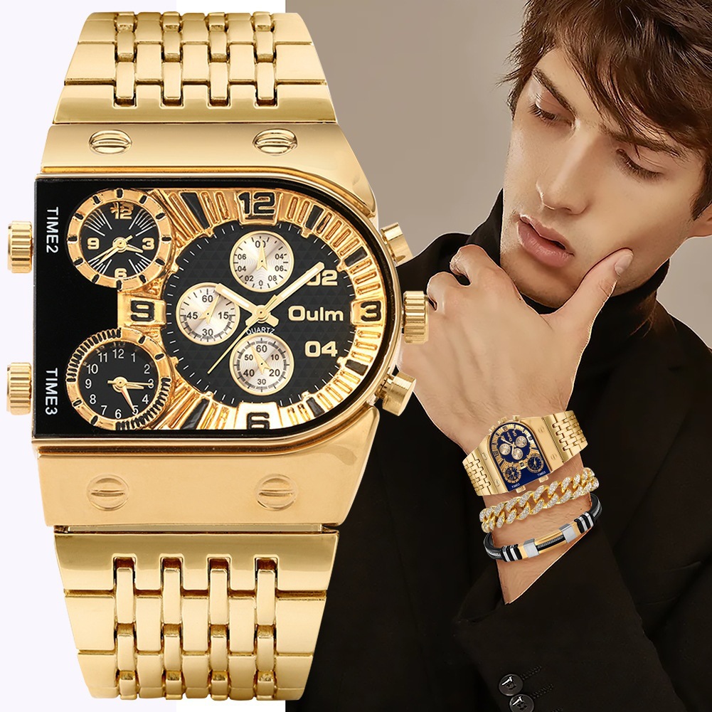 メンズ高級長方形ゴールドシルバー大型文字盤夜光防水クォーツ時 - Luxury Watch Zone のレビューと価格