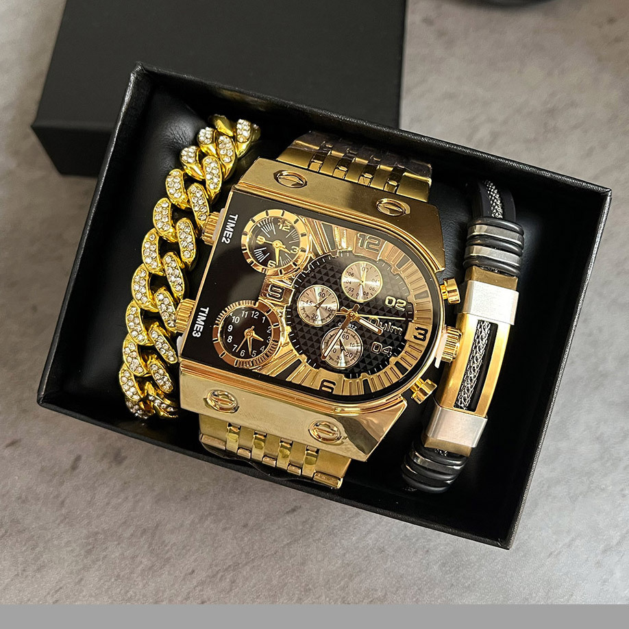 メンズ高級長方形ゴールドシルバー大型文字盤夜光防水クォーツ時 - Luxury Watch Zone のレビューと価格