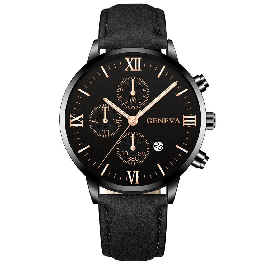 ジュネーブファッション男性日付合金ケース合成皮革アナログクォ - Luxury Watch Mockup のレビューと価格