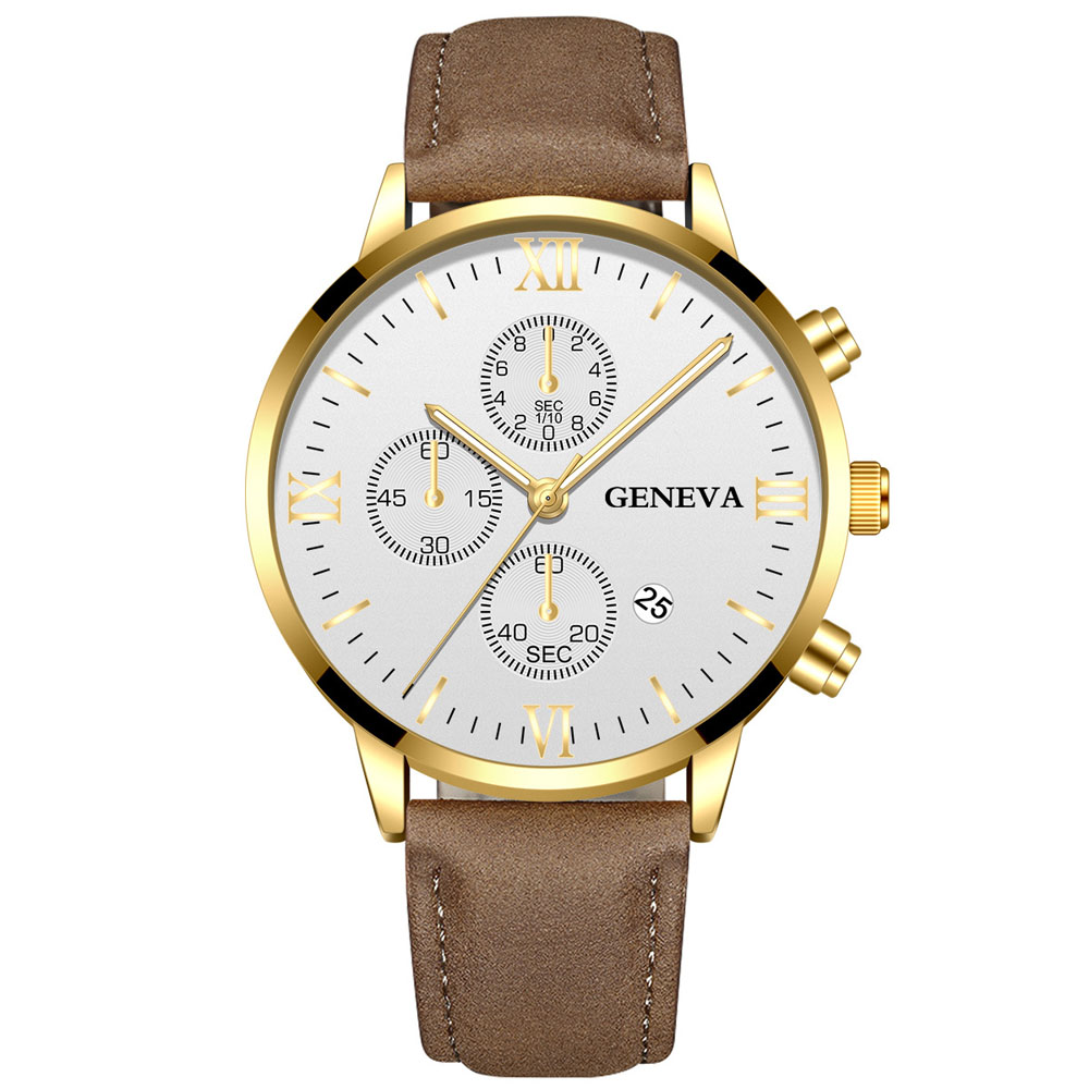 ジュネーブファッション男性日付合金ケース合成皮革アナログクォ - Luxury Watch Mockup のレビューと価格