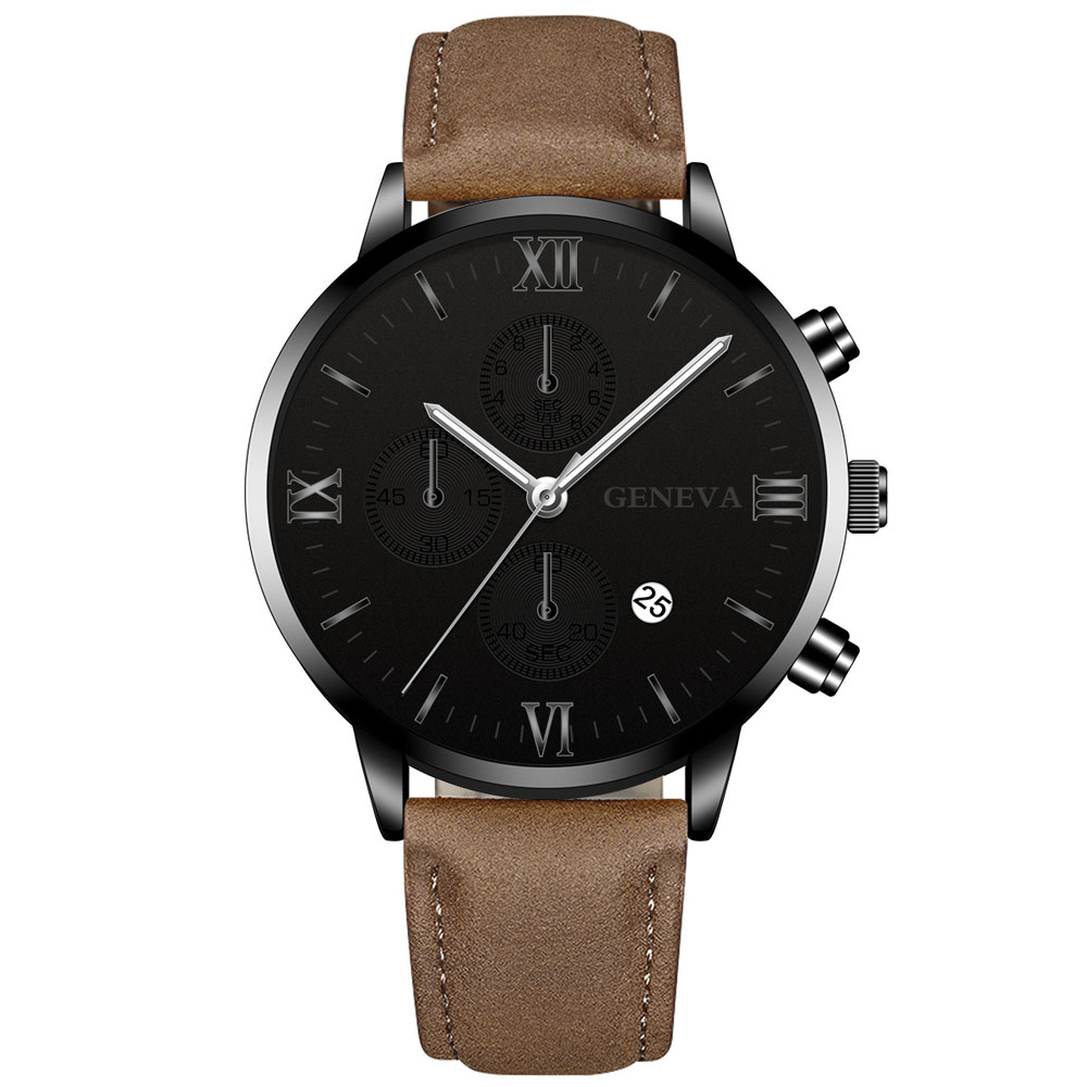 ジュネーブファッション男性日付合金ケース合成皮革アナログクォ - Luxury Watch Mockup のレビューと価格
