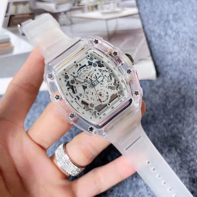 トノーファッションクォーツ腕時計メンズ透明形状カジュアル高級 - Luxury Watch Rubber Strap のレビューと価格