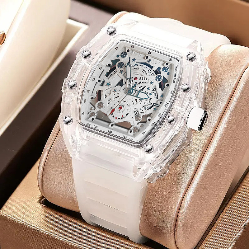 トノーファッションクォーツ腕時計メンズ透明形状カジュアル高級 - Luxury Watch Rubber Strap のレビューと価格