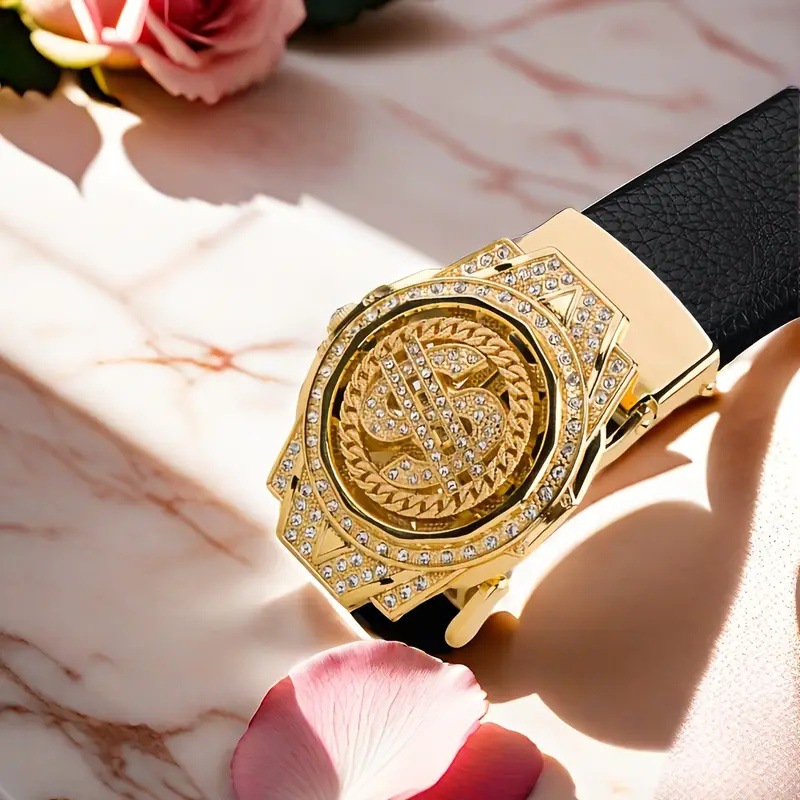 新しい高級ゴールデン時計バックルブラウン Pu レザーメンズ - Luxury Watch In China のレビューと価格