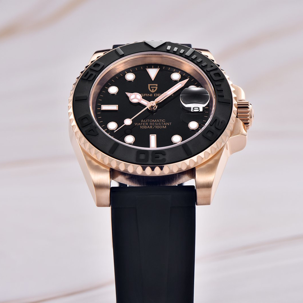 パガーニデザイン 自動巻き腕時計 ローズゴールド ダイバーズ - Luxury Watch Rubber Strap のレビューと価格