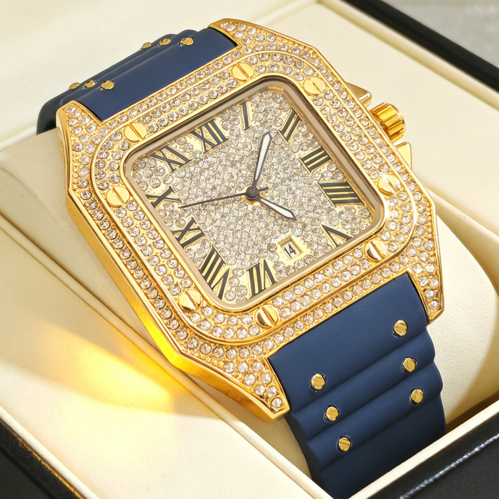 ヒップホップアイスアウトブリンブリンスクエアフルダイヤモンド - Luxury Watch Rubber Strap のレビューと価格