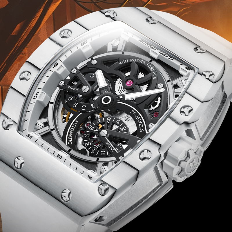 BONEST GATTI メンズ機械式時計 トノー型カーボン - Luxury Watch Rubber Strap のレビューと価格