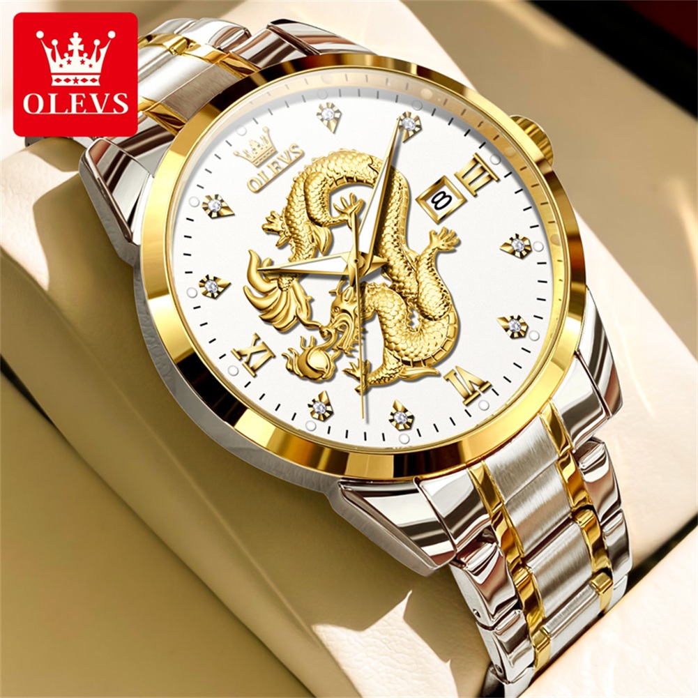 OLEVS ファッション中国龍ドラゴンダイヤルクォーツ時計男 - Luxury Watch In China のレビューと価格