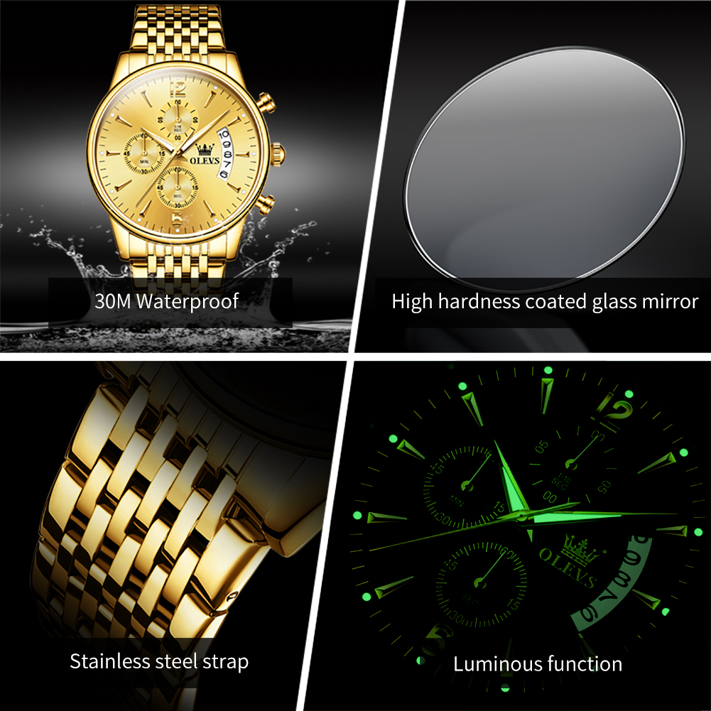 OLEVS ブランドの高級ゴールドクォーツ時計男性用ステンレ - Luxury Watch Mockup のレビューと価格