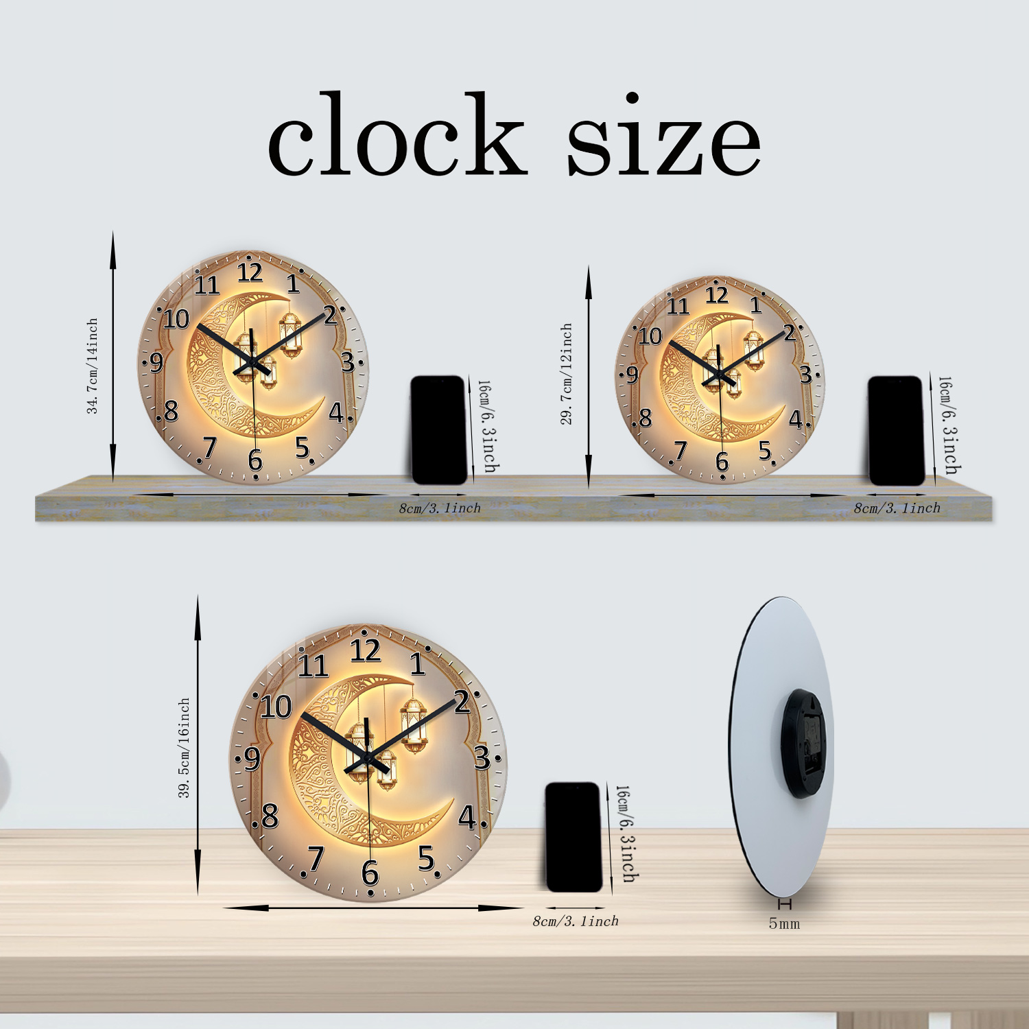 モダンでアクセシブルな高級ゴールデンムーンランタン 4mm  - Luxury Watch Wall Clock のレビューと価格