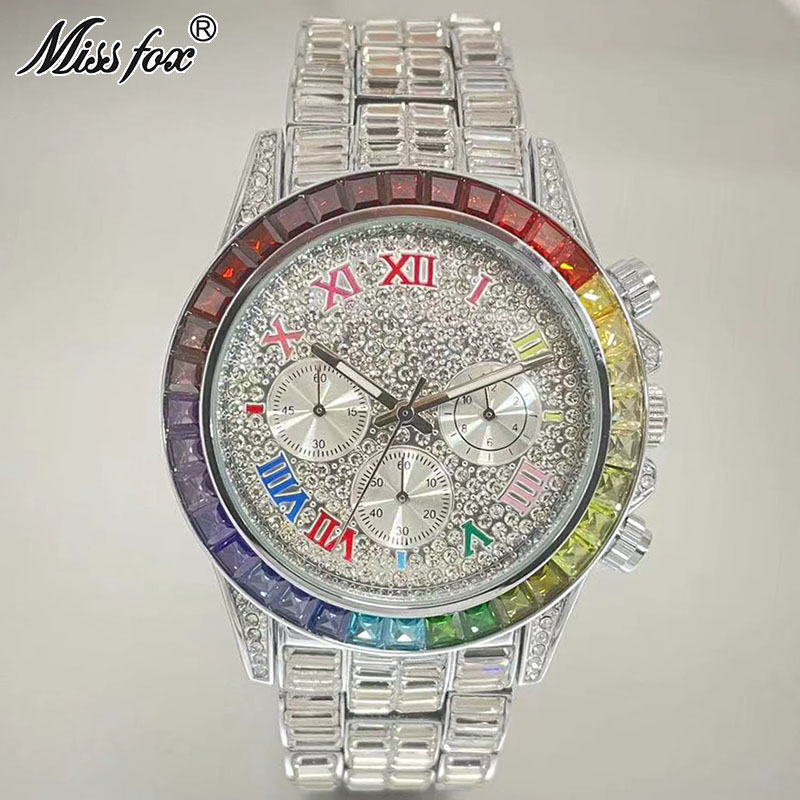 Missfox-男性用の高級クォーツ時計,長方形のレインボー - Luxury Watch Mockup のレビューと価格