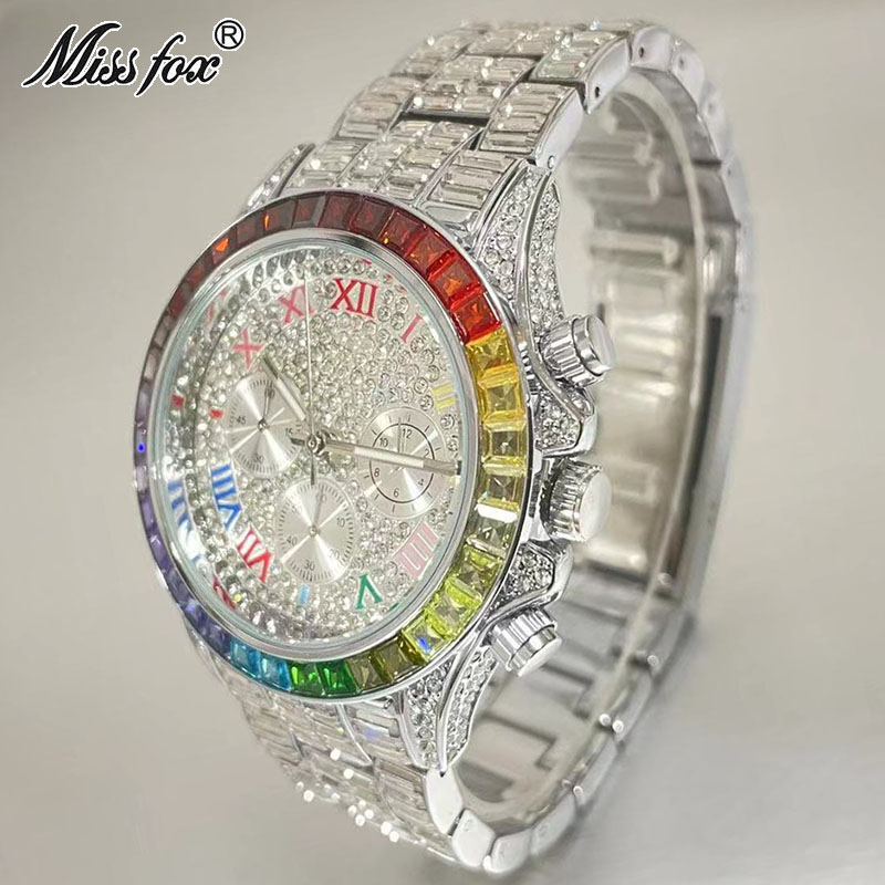 Missfox-男性用の高級クォーツ時計,長方形のレインボー - Luxury Watch Mockup のレビューと価格