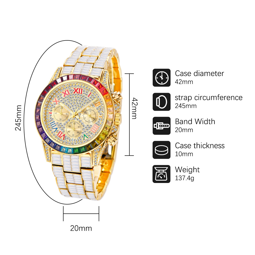 Missfox-男性用の高級クォーツ時計,長方形のレインボー - Luxury Watch Mockup のレビューと価格