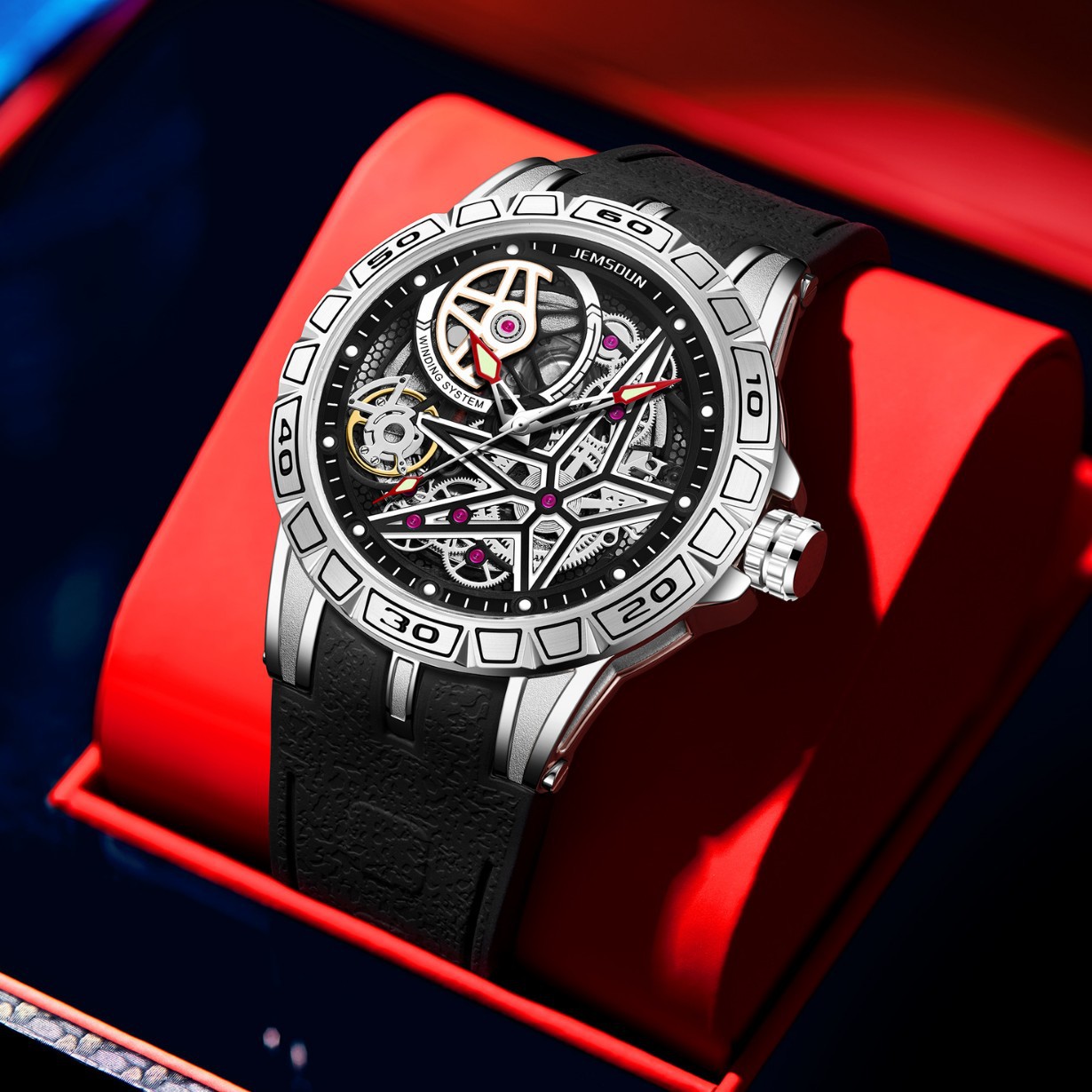 クリエイティブ 3D クォーツ時計メンズ模造機械式スケルトン - Luxury Watch Rubber Strap のレビューと価格