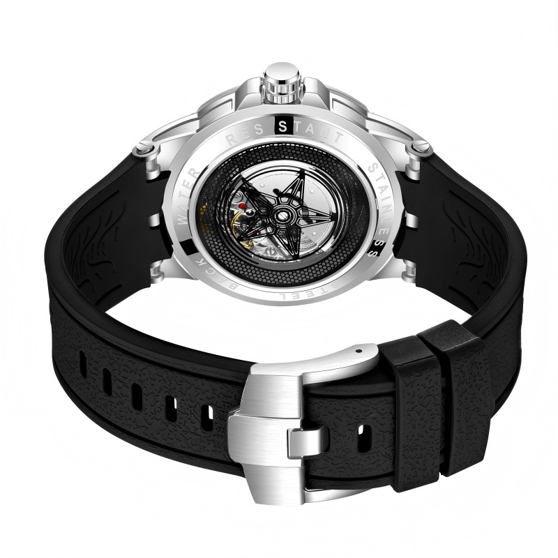クリエイティブ 3D クォーツ時計メンズ模造機械式スケルトン - Luxury Watch Rubber Strap のレビューと価格