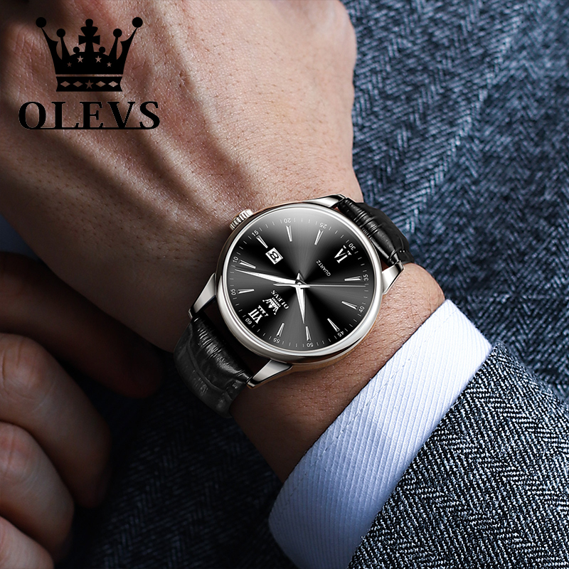 Olevs-メンズクォーツ防水時計,ビジネス,レザーストラッ - Luxury Watch Mockup のレビューと価格