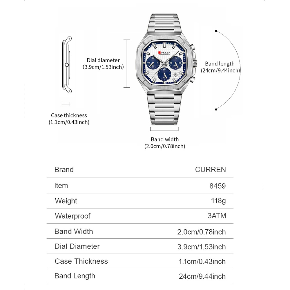 CURREN 高級スクエアクロノ腕時計男性用クラシックデザイ - Luxury Watch For Men のレビューと価格