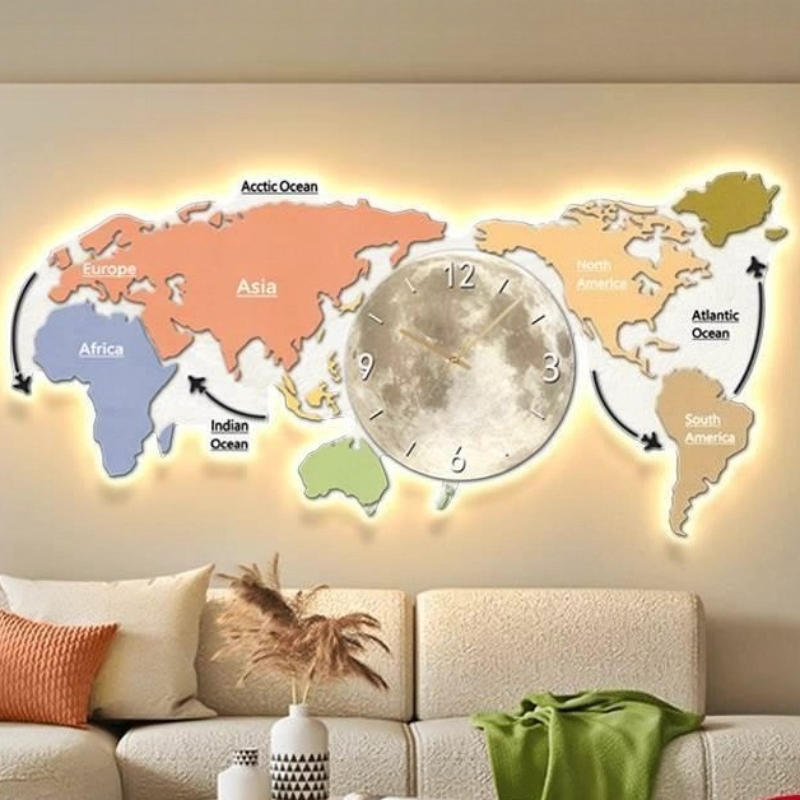 世界地図発光壁掛け時計 リビングルーム デジタル時計 北欧風 - Luxury Watch Wall Clock のレビューと価格